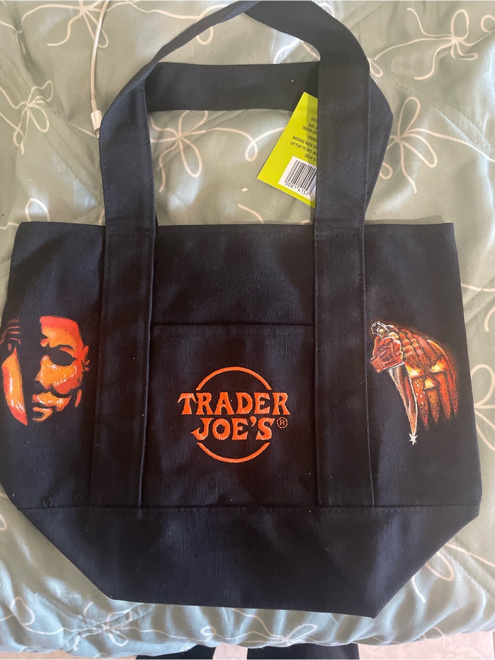 Trader Joe's Black Canvas Tote Bag with Orange Logo